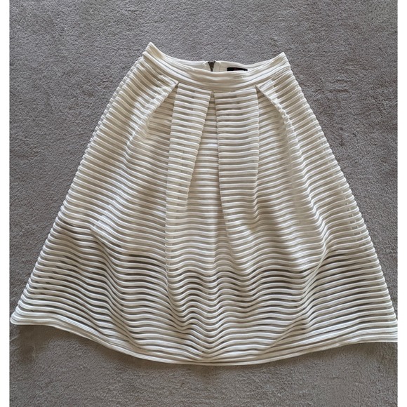 Blaze Dresses & Skirts - Blaze White Ribbed Mesh Pleated Midi Skirt Sheer Stripe Flare 90s Y2K